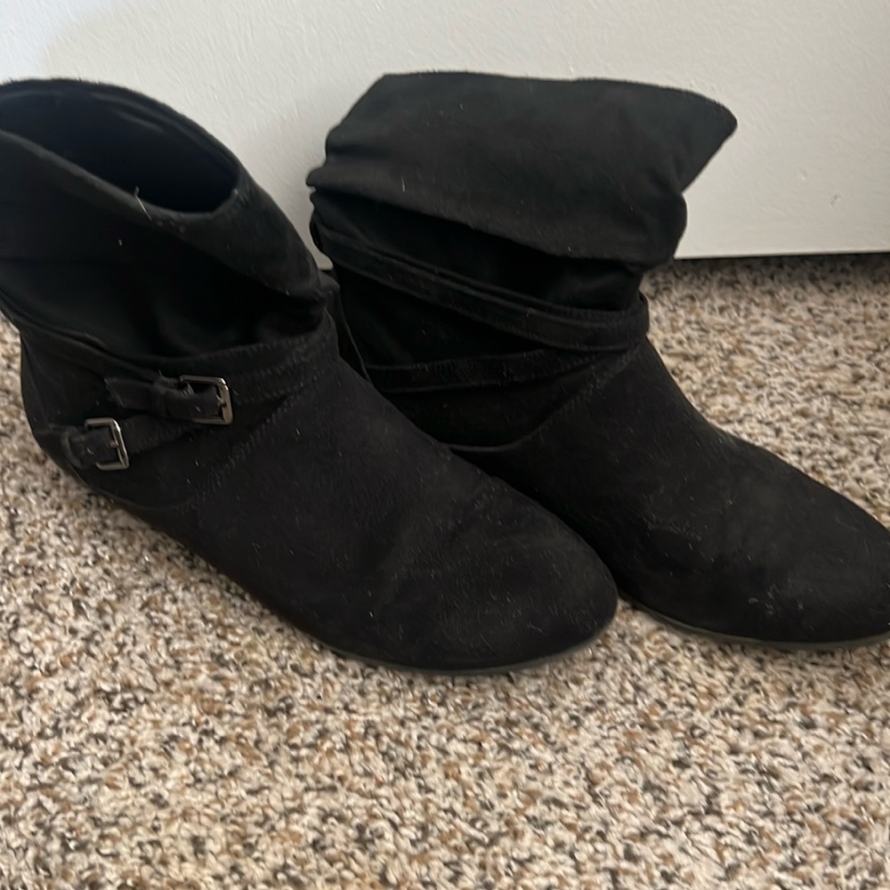 Flat black booties